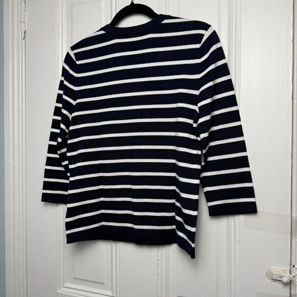 Jones New York Cardigan Womens Small Navy Blue Striped Nautical Beach NWT - Picture 2 of 6